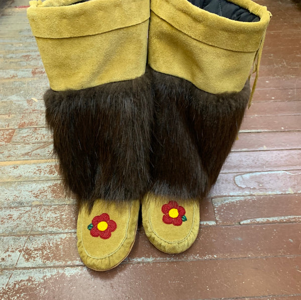 Moccasin boots with fur best sale