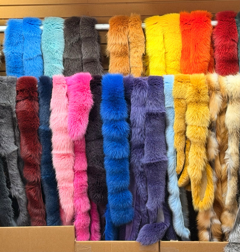 Dyed blue fox skin stripping - Bill Worb Furs