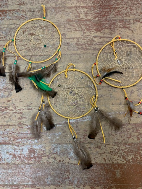 Indigenous handmade dreamcatcher with feathers and beading - Bill Worb Furs