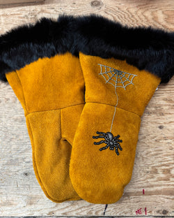Beaded leather and fur gauntlets - Bill Worb Furs