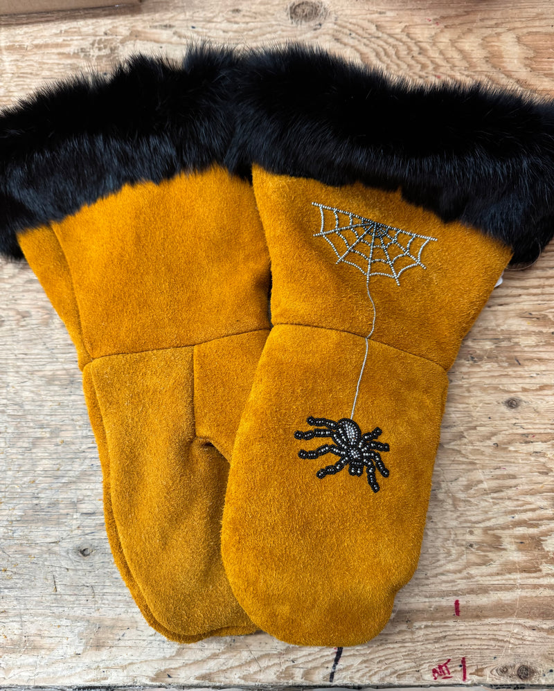 Beaded leather and fur gauntlets - Bill Worb Furs