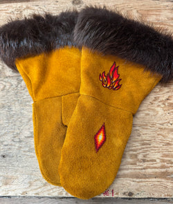 Beaded leather and fur gauntlets - Bill Worb Furs