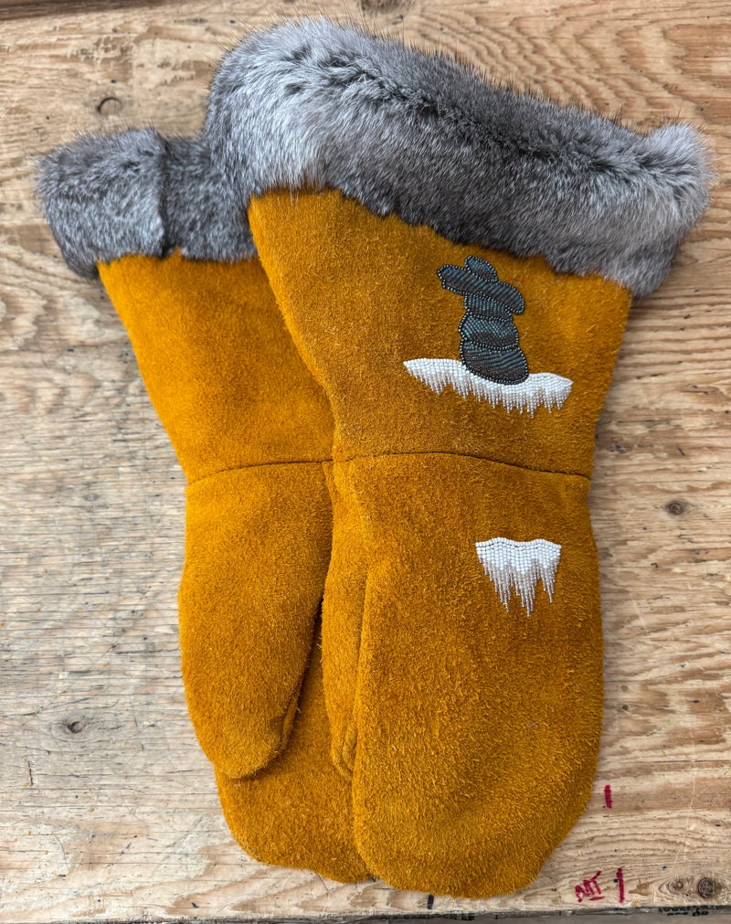Beaded leather and fur gauntlets - Bill Worb Furs