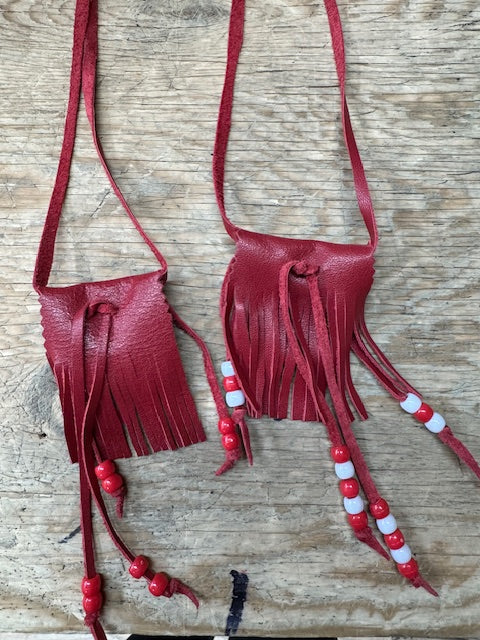 Red leather medicine bags - Bill Worb Furs