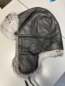 Unisex aviator fur hat with grey Fur - Bill Worb Furs