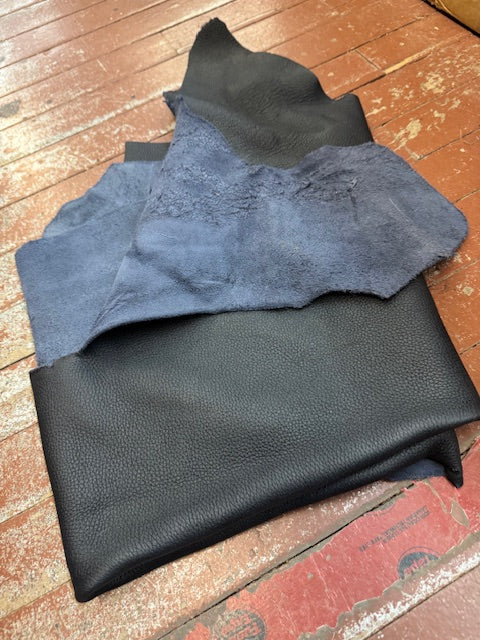 Navy moose hide polished leather - Bill Worb Furs