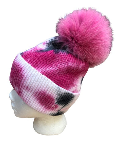 Furlux Pink Tie-Dye & Fox Fur Pom-Pom Beanie Furlux Pink Tie-Dye & Fox Fur Pom-Pom Beanie main image 3