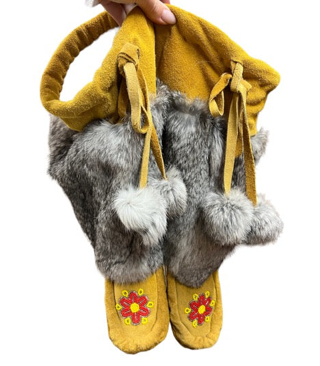 Handmade beaded mukluks rabbit fur - Bill Worb Furs