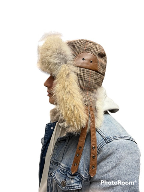 Men's coyote fur aviator style hat - Bill Worb Furs