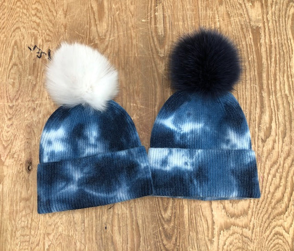 Furlux  Blue Tie-Dye & Fox Fur Pom-Pom Beanie Furlux Blue Tie-Dye & Fox Fur Pom-Pom Beanie | eBay main image 2