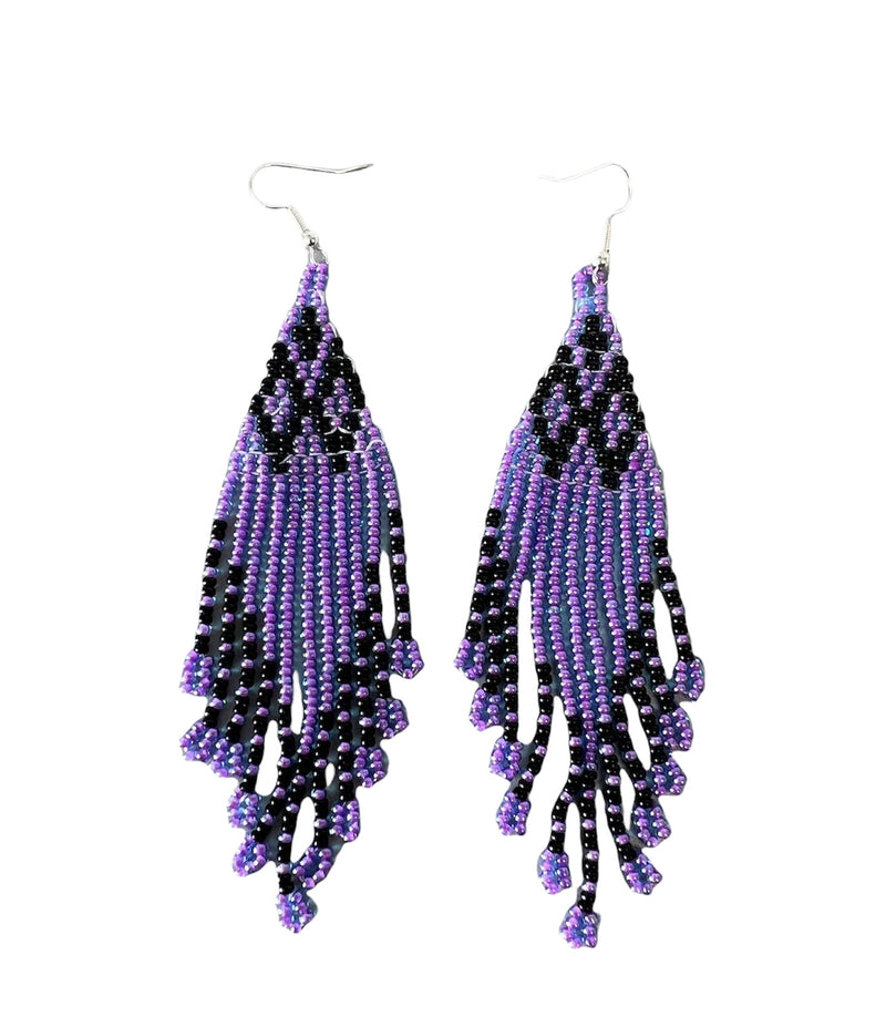 Purple and black beaded earrings