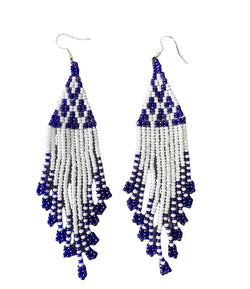 White and purple beaded earrings