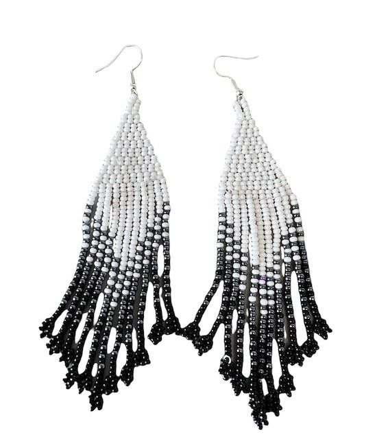 White Grey and black beaded earrings